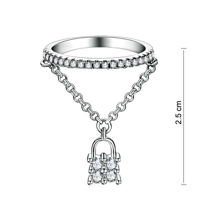 Solid 925 Sterling Silver Band Ring Dangle Purse Sparkling Simulated Diamond for Lady Trendy Stylish XFR8280