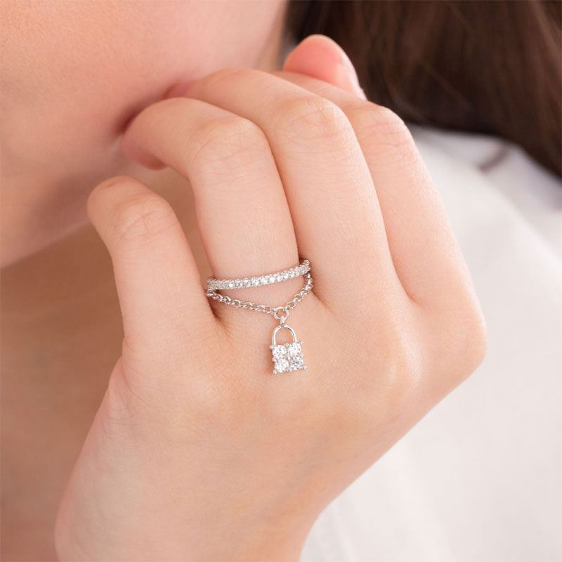Solid 925 Sterling Silver Band Ring Dangle Purse Sparkling Simulated Diamond for Lady Trendy Stylish XFR8280