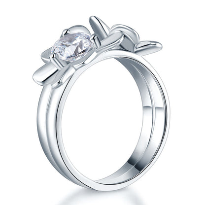 Solid 925 Sterling Silver 2-Pcs Butterfly Flower Ring Set Lady Jewelry 2017 New Design XFR8281