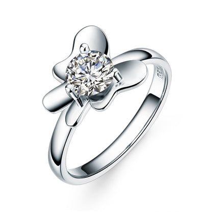Solid 925 Sterling Silver 2-Pcs Butterfly Flower Ring Set Lady Jewelry 2017 New Design XFR8281