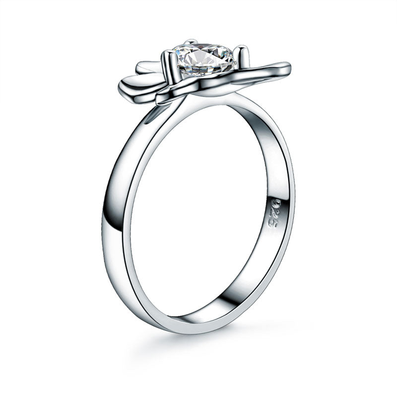 Solid 925 Sterling Silver 2-Pcs Butterfly Flower Ring Set Lady Jewelry 2017 New Design XFR8281