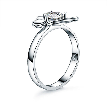 Solid 925 Sterling Silver 2-Pcs Butterfly Flower Ring Set Lady Jewelry 2017 New Design XFR8281