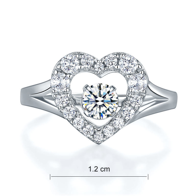 Dancing Stone Heart Solid 925 Sterling Silver Ring Fashion Wedding Jewelry XFR8283