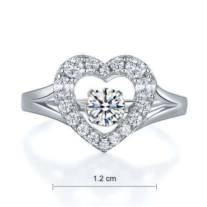 Dancing Stone Heart Solid 925 Sterling Silver Ring Fashion Wedding Jewelry XFR8283