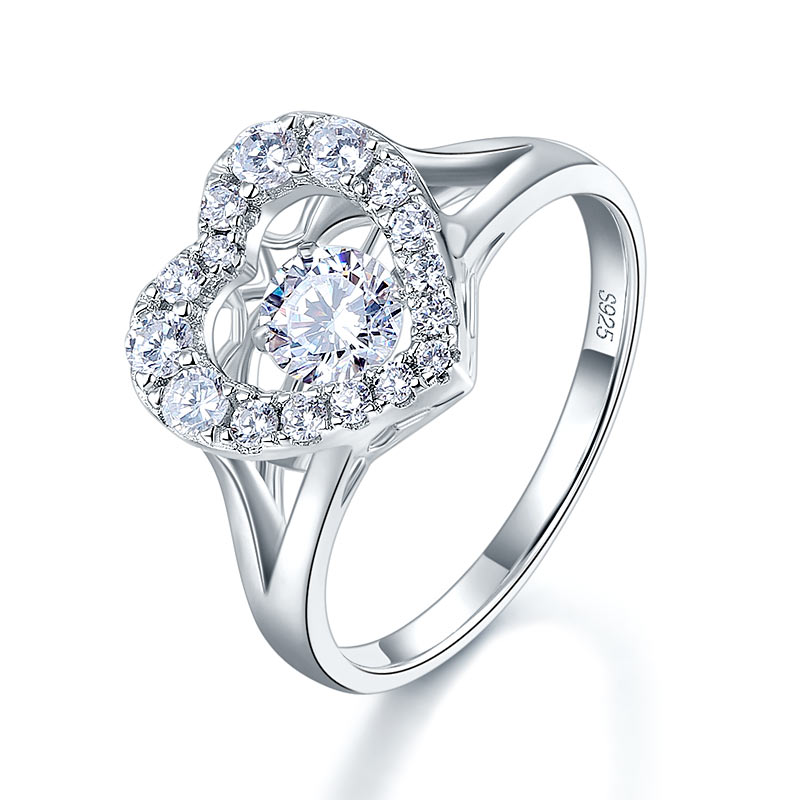 Dancing Stone Heart Solid 925 Sterling Silver Ring Fashion Wedding Jewelry XFR8283