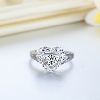Dancing Stone Heart Solid 925 Sterling Silver Ring Fashion Wedding Jewelry XFR8283