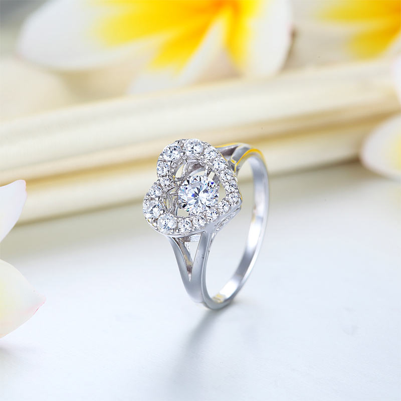 Dancing Stone Heart Solid 925 Sterling Silver Ring Fashion Wedding Jewelry XFR8283