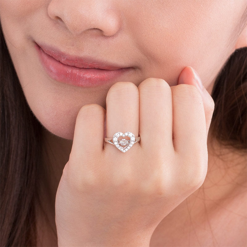 Dancing Stone Heart Solid 925 Sterling Silver Ring Fashion Wedding Jewelry XFR8283