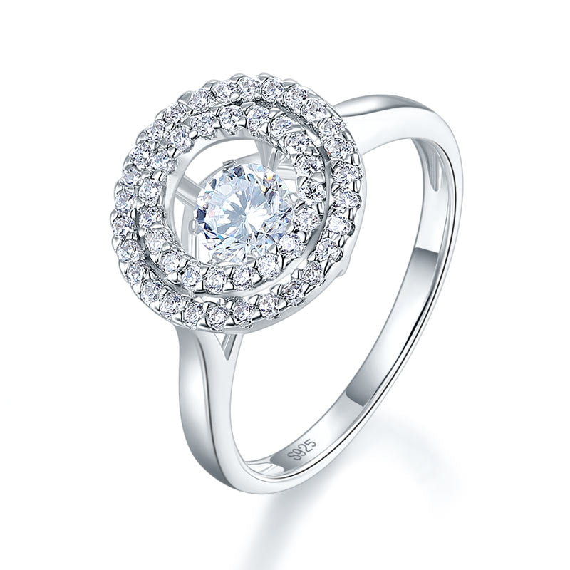 Dancing Stone Double Halo Solid 925 Sterling Silver Ring Fashion Wedding Jewelry XFR8285