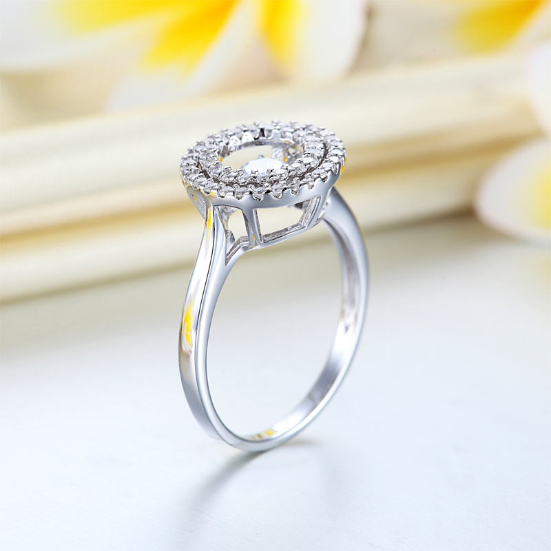 Dancing Stone Double Halo Solid 925 Sterling Silver Ring Fashion Wedding Jewelry XFR8285