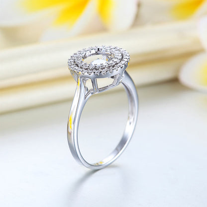 Dancing Stone Double Halo Solid 925 Sterling Silver Ring Fashion Wedding Jewelry XFR8285
