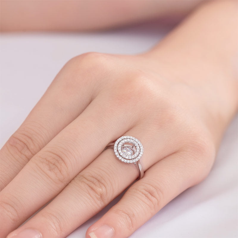 Dancing Stone Double Halo Solid 925 Sterling Silver Ring Fashion Wedding Jewelry XFR8285