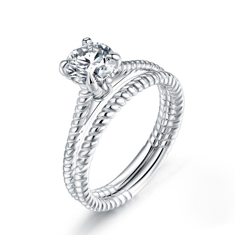 Promise Engagement 2-PC Solid Sterling 925 Silver Twist Solitaire Ring Set Bridal Jewelry XFR8291
