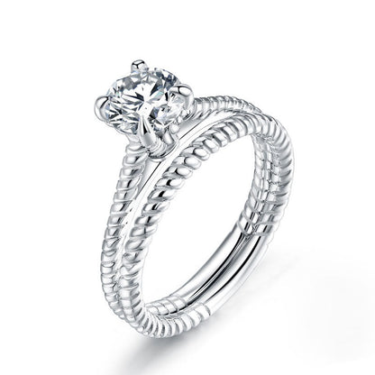 Promise Engagement 2-PC Solid Sterling 925 Silver Twist Solitaire Ring Set Bridal Jewelry XFR8291
