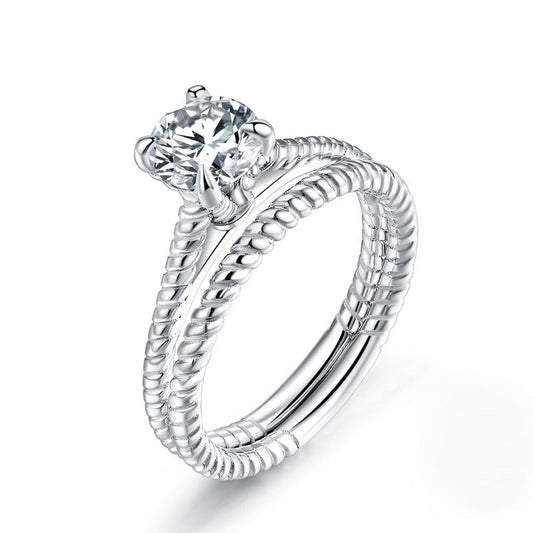 Promise Engagement 2-PC Solid Sterling 925 Silver Twist Solitaire Ring Set Bridal Jewelry XFR8291