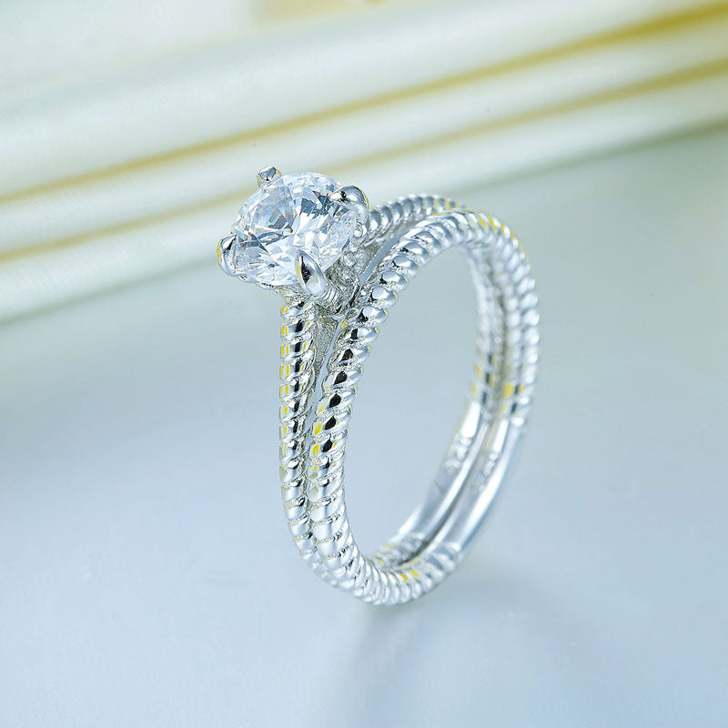 Promise Engagement 2-PC Solid Sterling 925 Silver Twist Solitaire Ring Set Bridal Jewelry XFR8291