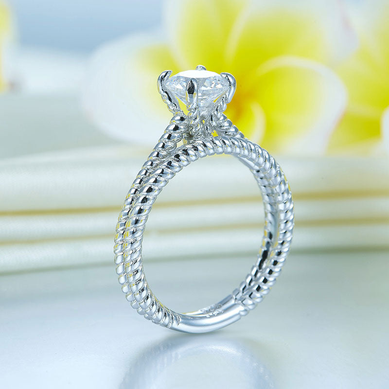 Promise Engagement 2-PC Solid Sterling 925 Silver Twist Solitaire Ring Set Bridal Jewelry XFR8291