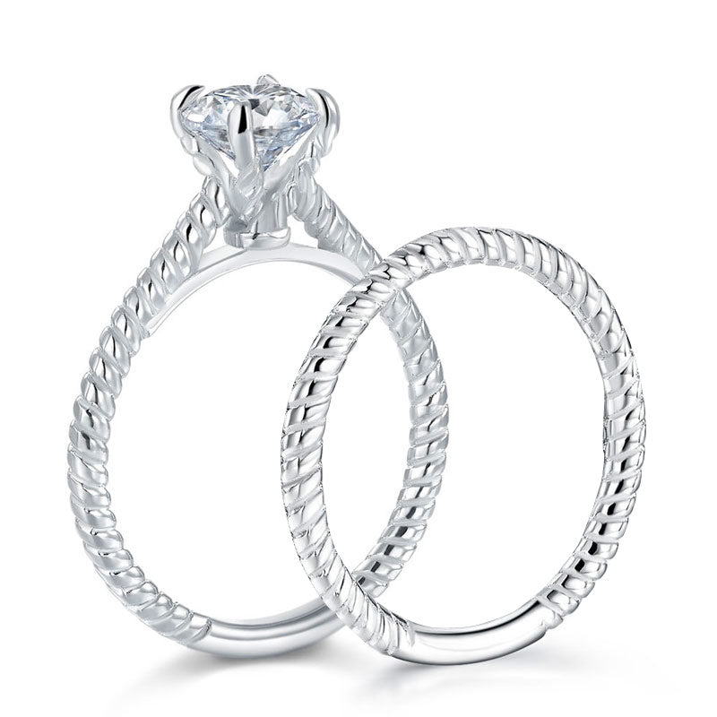 Promise Engagement 2-PC Solid Sterling 925 Silver Twist Solitaire Ring Set Bridal Jewelry XFR8291