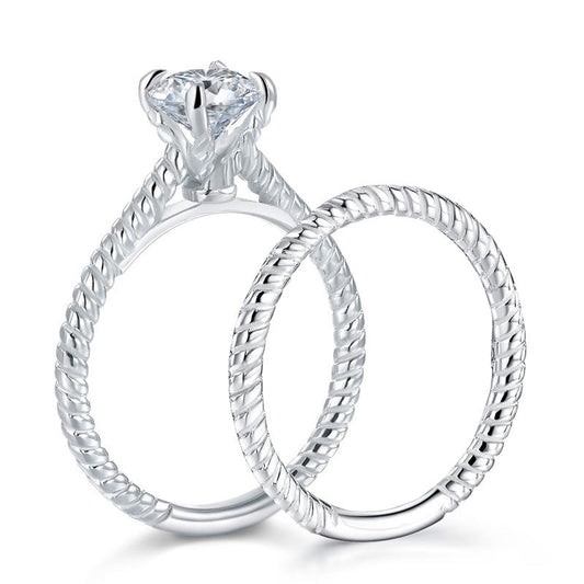 Promise Engagement 2-PC Solid Sterling 925 Silver Twist Solitaire Ring Set Bridal Jewelry XFR8291