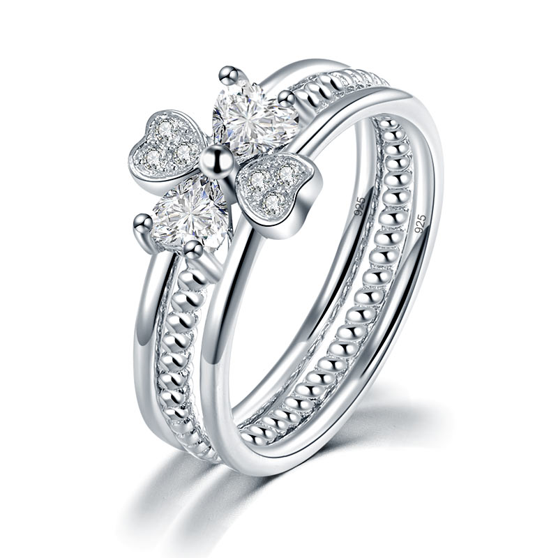Solid 925 Sterling Silver Ring Set 3-Pcs Set Heart Love Jewelry XFR8299