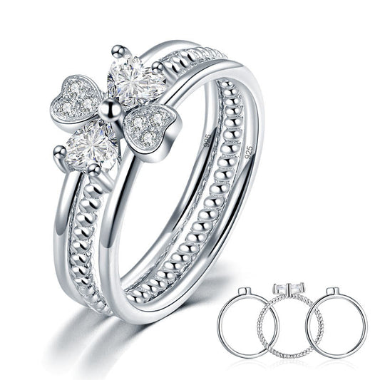 Solid 925 Sterling Silver Ring Set 3-Pcs Set Heart Love Jewelry XFR8299