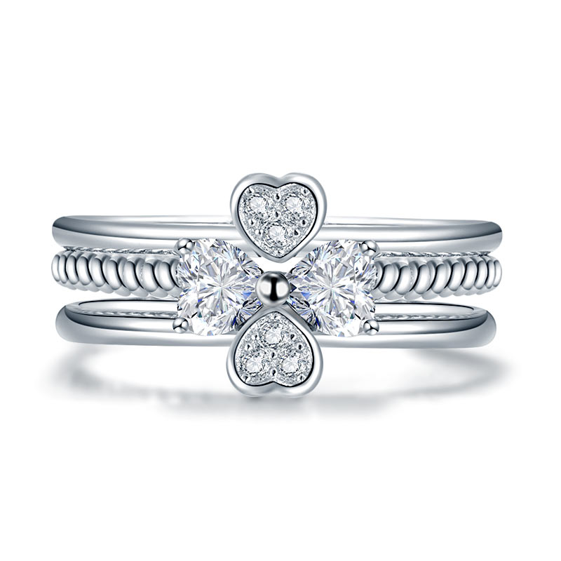 Solid 925 Sterling Silver Ring Set 3-Pcs Set Heart Love Jewelry XFR8299