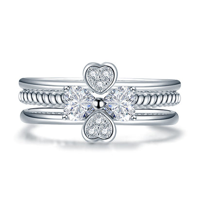 Solid 925 Sterling Silver Ring Set 3-Pcs Set Heart Love Jewelry XFR8299