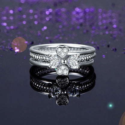 Solid 925 Sterling Silver Ring Set 3-Pcs Set Heart Love Jewelry XFR8299