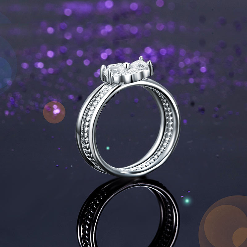 Solid 925 Sterling Silver Ring Set 3-Pcs Set Heart Love Jewelry XFR8299