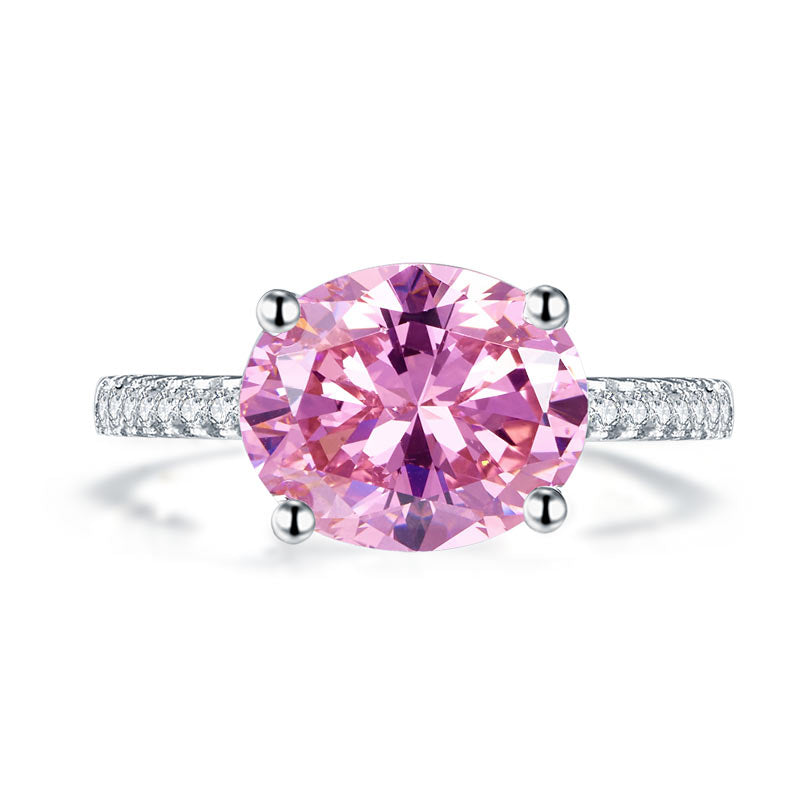 Solid 925 Sterling Silver 4 Carat Anniversary Ring Fancy Pink Oval Cut Luxury Jewelry XFR8302
