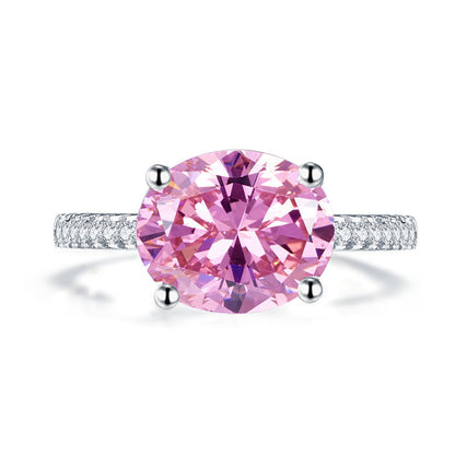 Solid 925 Sterling Silver 4 Carat Anniversary Ring Fancy Pink Oval Cut Luxury Jewelry XFR8302