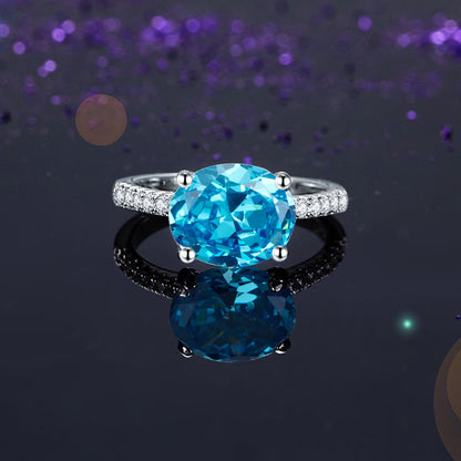 Solid 925 Sterling Silver 4 Carat Anniversary Ring Blue Oval Party Luxury Jewelry XFR8303