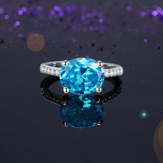 Solid 925 Sterling Silver 4 Carat Anniversary Ring Blue Oval Party Luxury Jewelry XFR8303