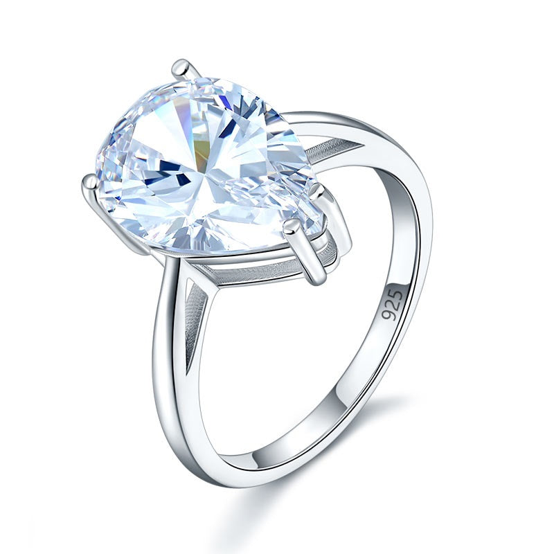 Solid 925 Sterling Silver Luxury Ring Solitaire Pear 4.5 Carat Wedding Engagement Party Pageant Jewelry XFR8306