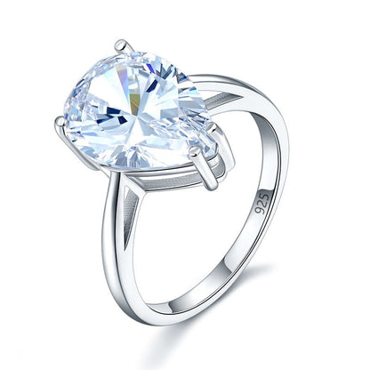 Solid 925 Sterling Silver Luxury Ring Solitaire Pear 4.5 Carat Wedding Engagement Party Pageant Jewelry XFR8306