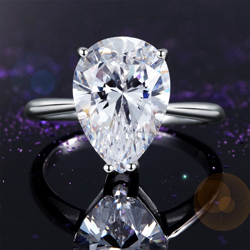 Solid 925 Sterling Silver Luxury Ring Solitaire Pear 4.5 Carat Wedding Engagement Party Pageant Jewelry XFR8306