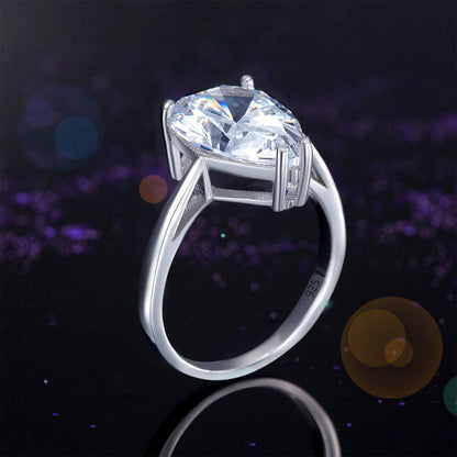 Solid 925 Sterling Silver Luxury Ring Solitaire Pear 4.5 Carat Wedding Engagement Party Pageant Jewelry XFR8306