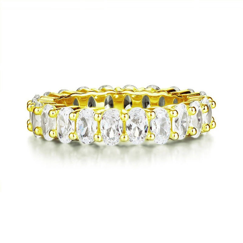Oval Cut Eternity Solid Sterling 925 Silver Yellow Gold Plated Wedding Ring Band Jewelry XFR8327