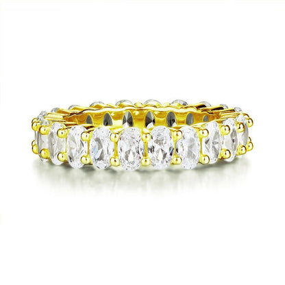 Oval Cut Eternity Solid Sterling 925 Silver Yellow Gold Plated Wedding Ring Band Jewelry XFR8327