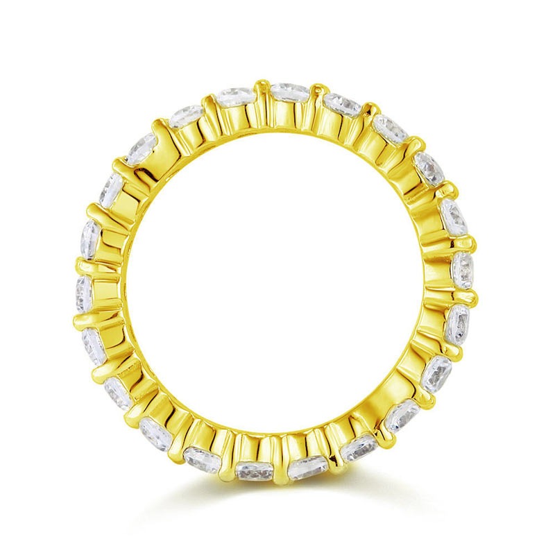 Oval Cut Eternity Solid Sterling 925 Silver Yellow Gold Plated Wedding Ring Band Jewelry XFR8327