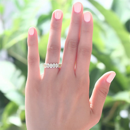 Oval Cut Eternity Solid Sterling 925 Silver Yellow Gold Plated Wedding Ring Band Jewelry XFR8327