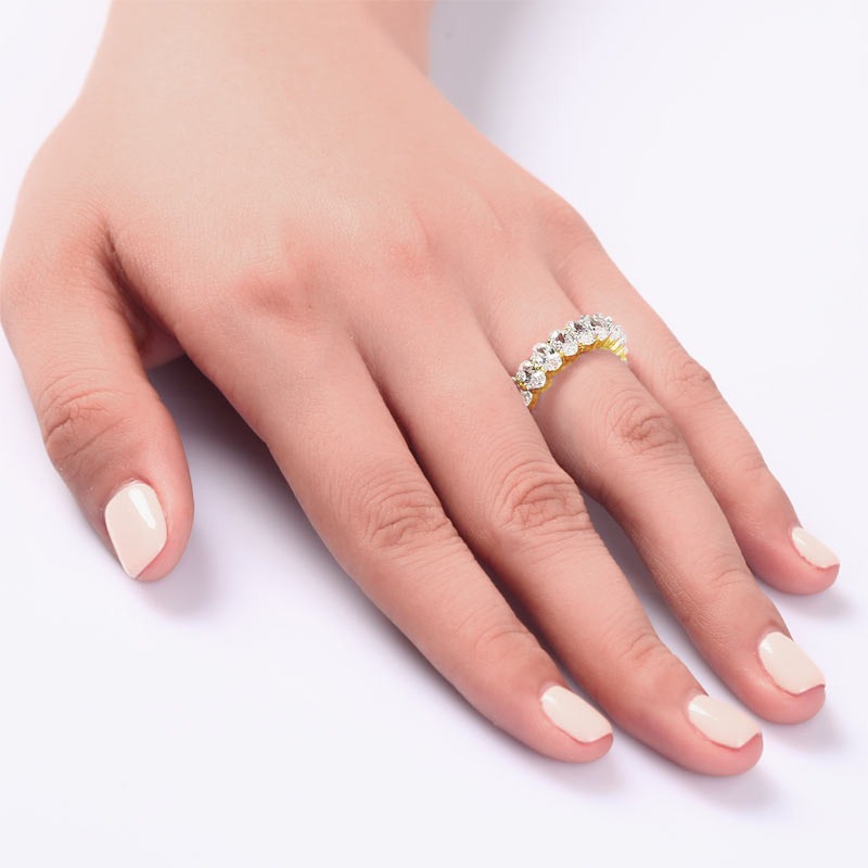 Oval Cut Eternity Solid Sterling 925 Silver Yellow Gold Plated Wedding Ring Band Jewelry XFR8327