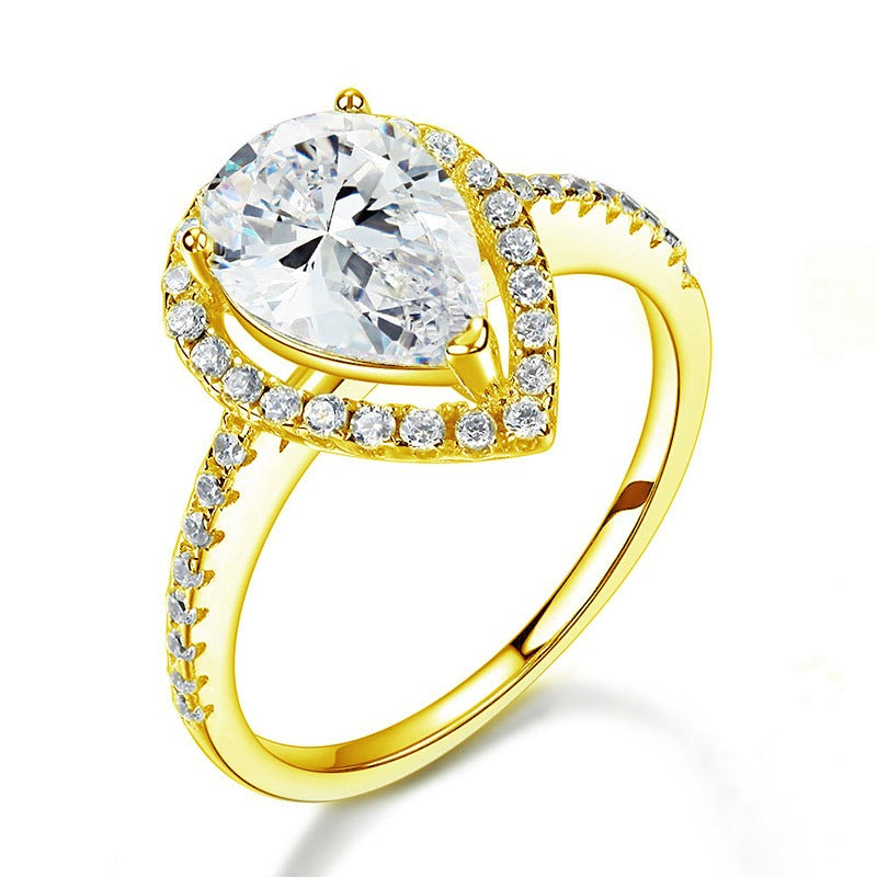 2 Ct Pear Cut Ring Sterling 925 Silver Yellow Gold Plated Wedding Promise Anniversary Engagement Jewelry XFR8329