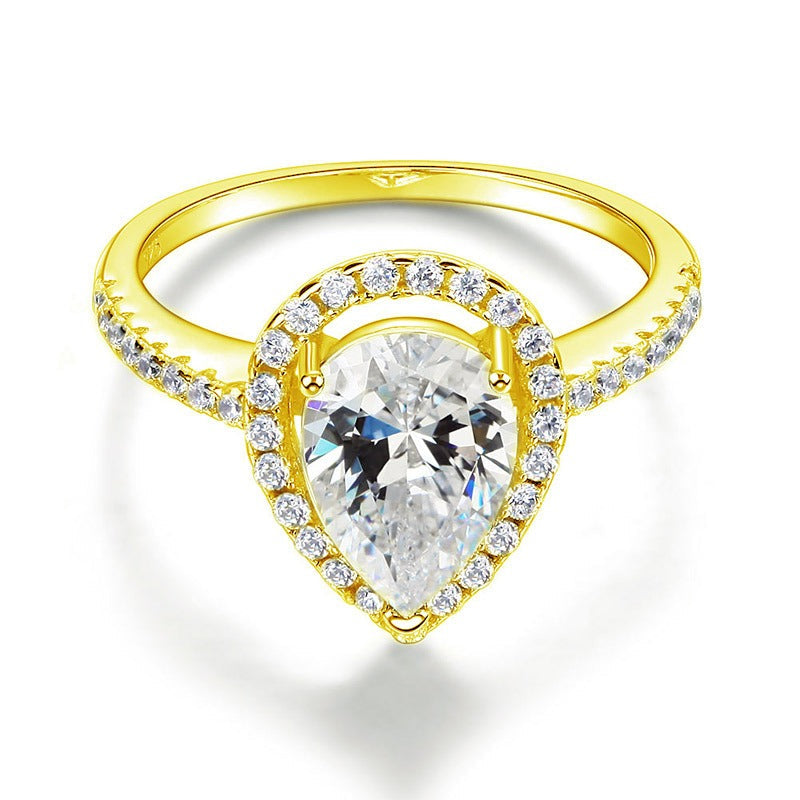 2 Ct Pear Cut Ring Sterling 925 Silver Yellow Gold Plated Wedding Promise Anniversary Engagement Jewelry XFR8329