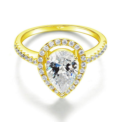 2 Ct Pear Cut Ring Sterling 925 Silver Yellow Gold Plated Wedding Promise Anniversary Engagement Jewelry XFR8329