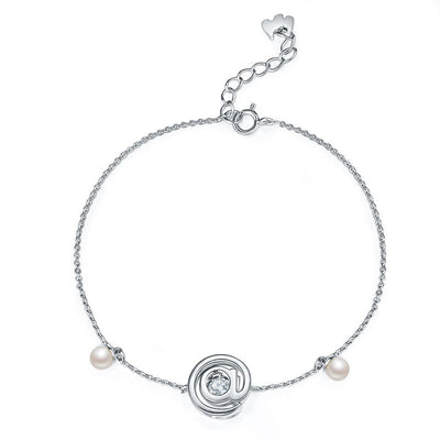 Moissanite Diamond Fresh Water Pearls @ Dancing Stone Bracelet 925 Sterling Silver MFB8129