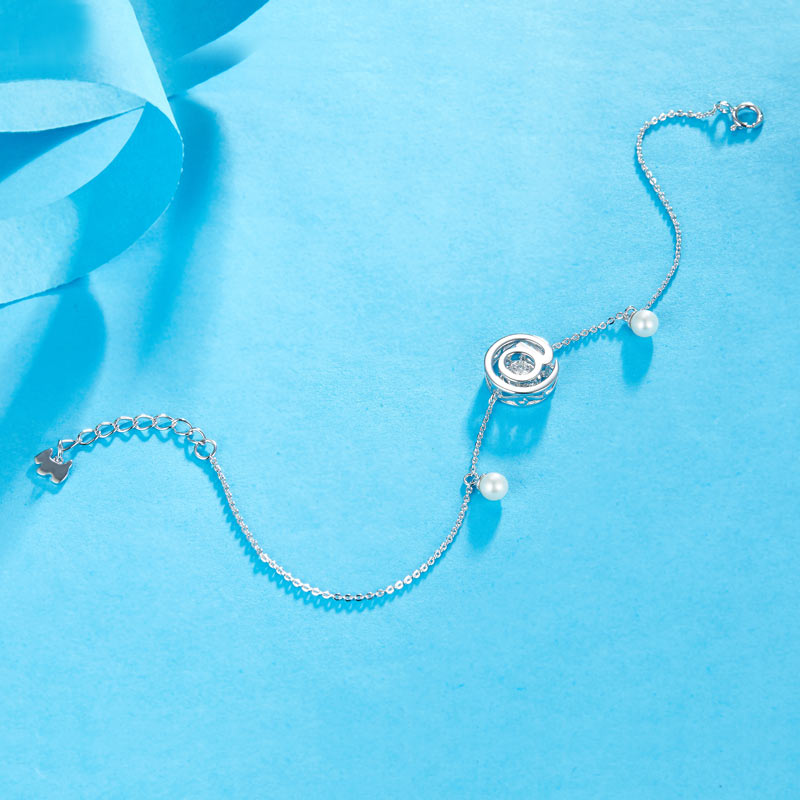 Moissanite Diamond Fresh Water Pearls @ Dancing Stone Bracelet 925 Sterling Silver MFB8129