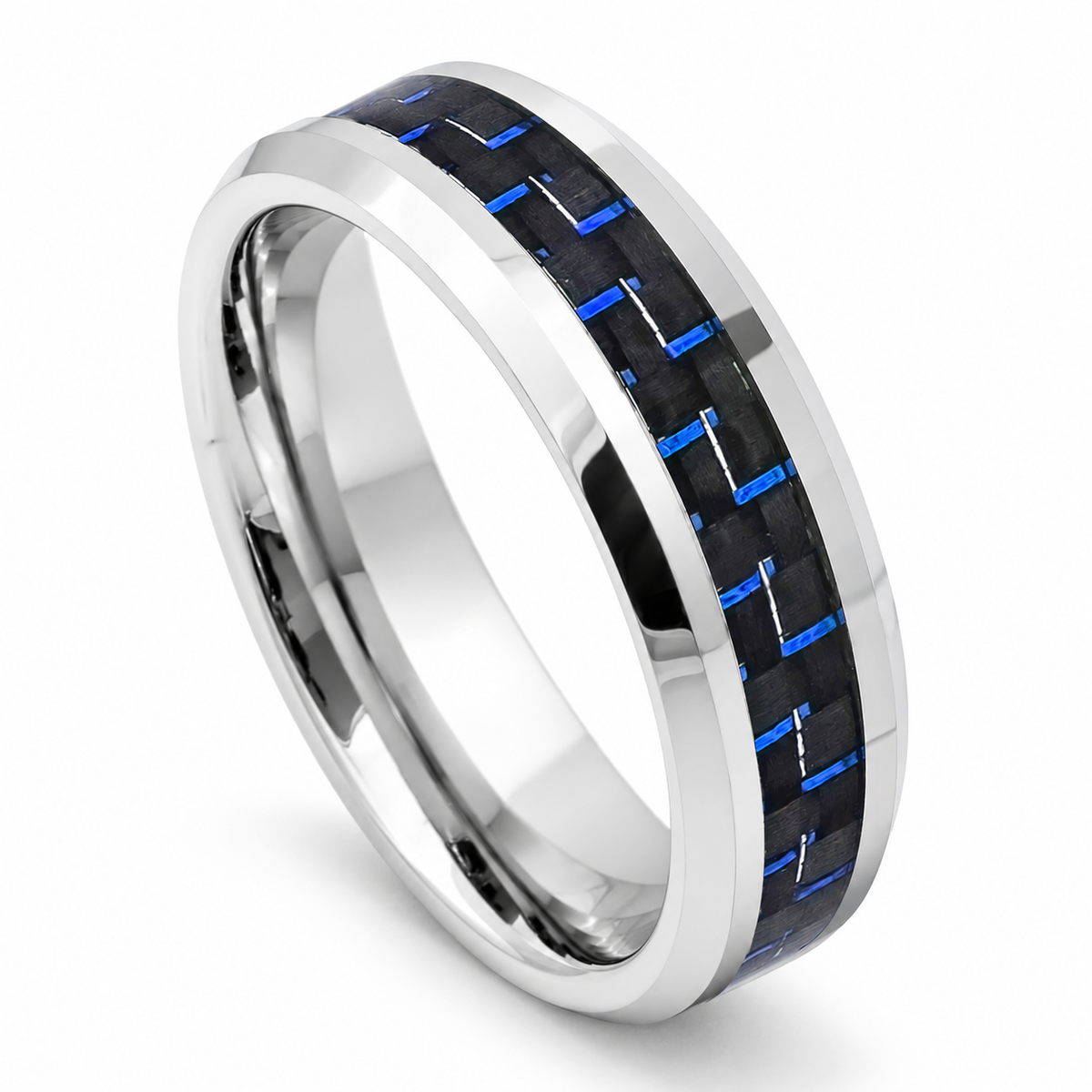 Black Tungsten 6mm Engagement Ring for Men — angled studio product view