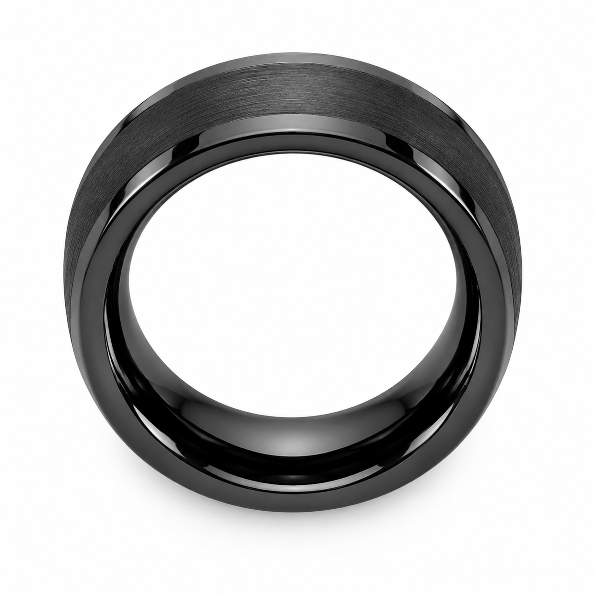 Black Tungsten 8mm Polished Wedding Band for Men — topdown studio product view