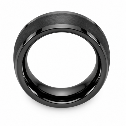 Black Tungsten 8mm Polished Wedding Band for Men — topdown studio product view